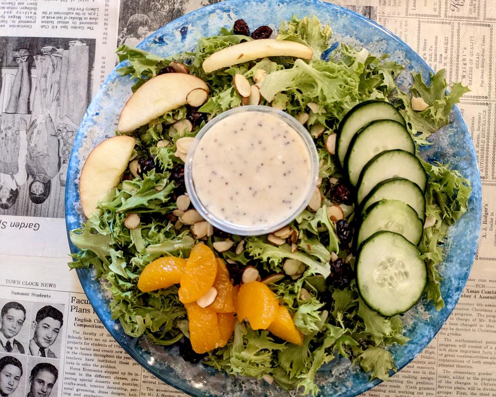 Thomas' favorite menu item is the Orchard Salad with its craisins, mandarin orange slices, apple, and a generous portion of poppy seed dressing.